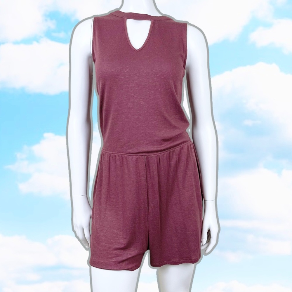 NWT PINK ROSE Slub Knit Sleeveless Elastic Waist Romper L Lounge Cover Up Relax
